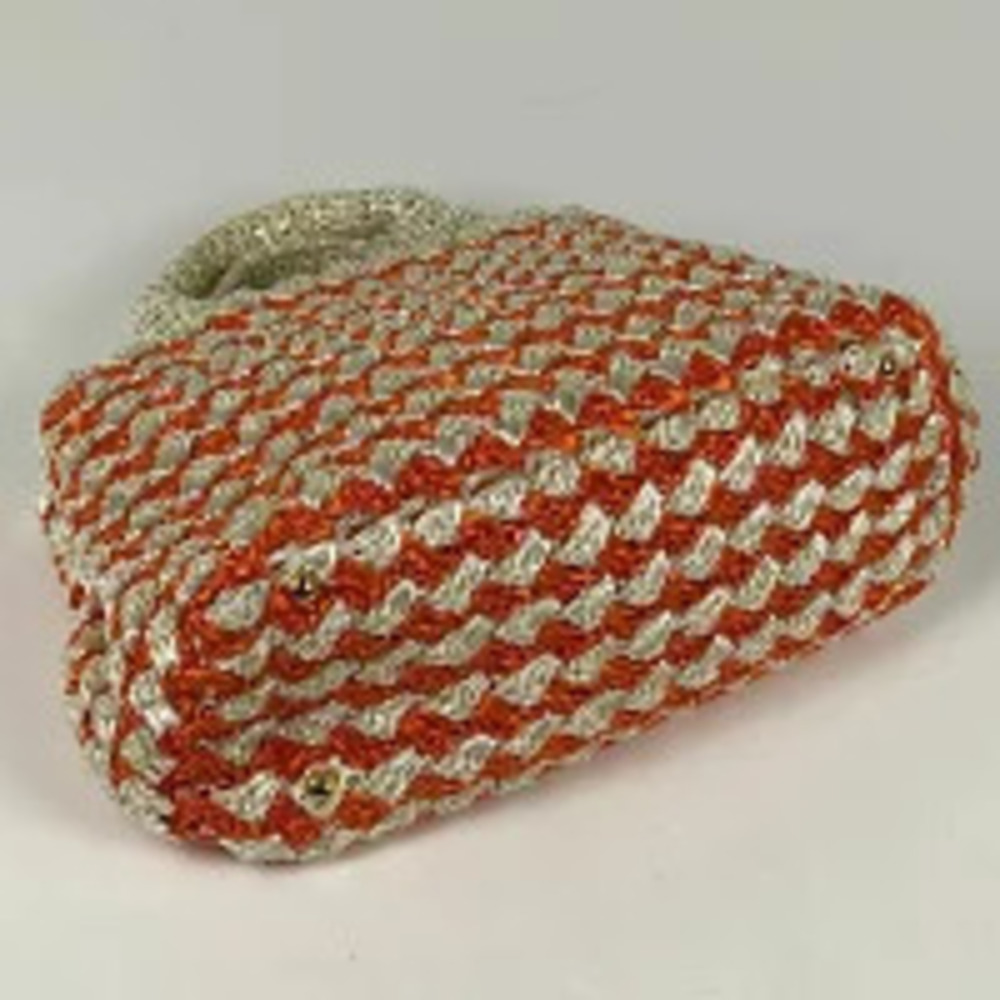 Prada Handbag Bag Plate Raffia White Tote Orange